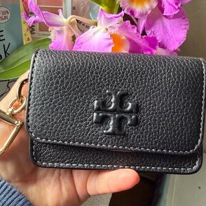 Tory Burch Black Leather Keychain Holder